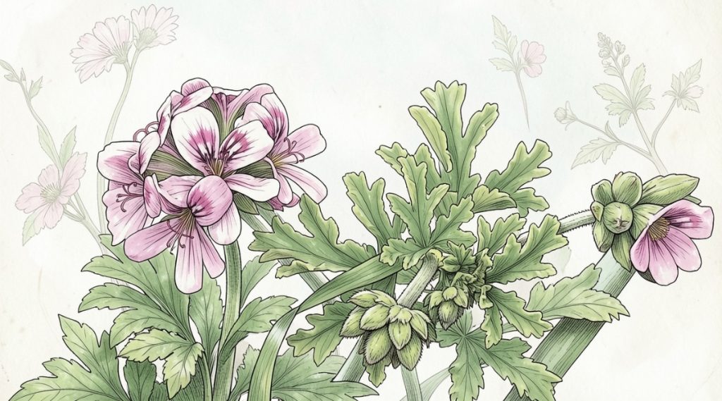 Illustration of a rose-scented geranium plant