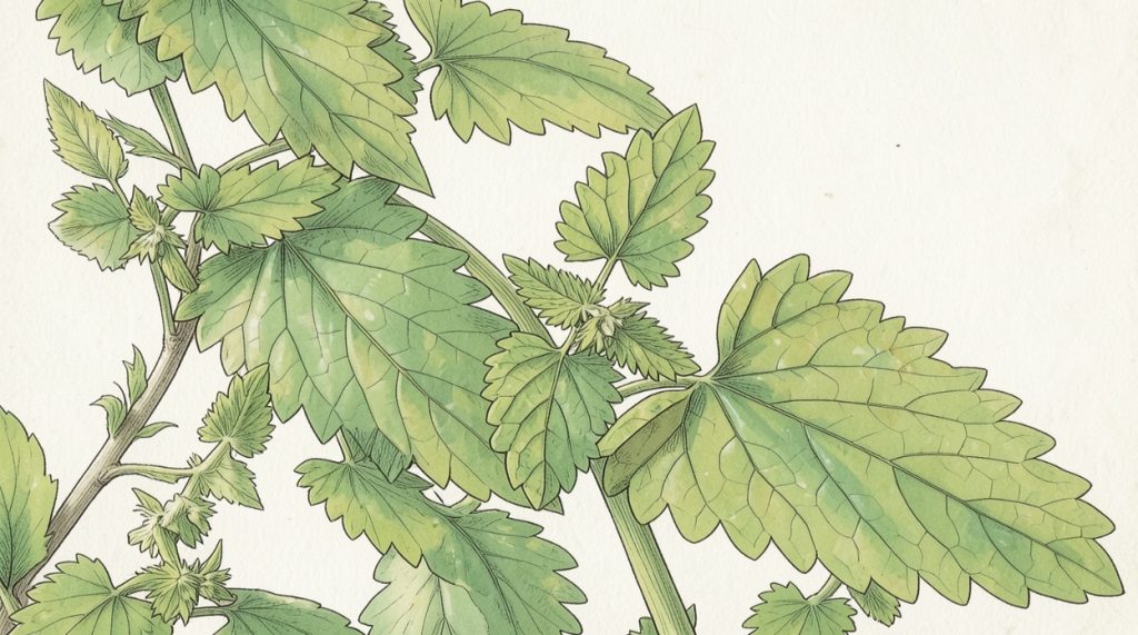 Illustration of a catnip plant growing in a garden